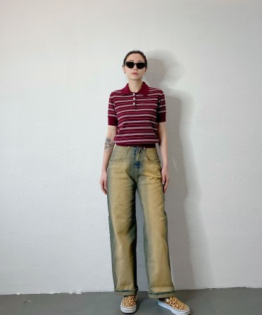 Burgundy Stripe Polo #250301